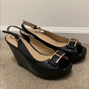 Tommy Hilfiger Black Wedge Heels with Golden H